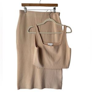 House of Harlow 1960 boho chic knit cropped top and midi skirt set large beige